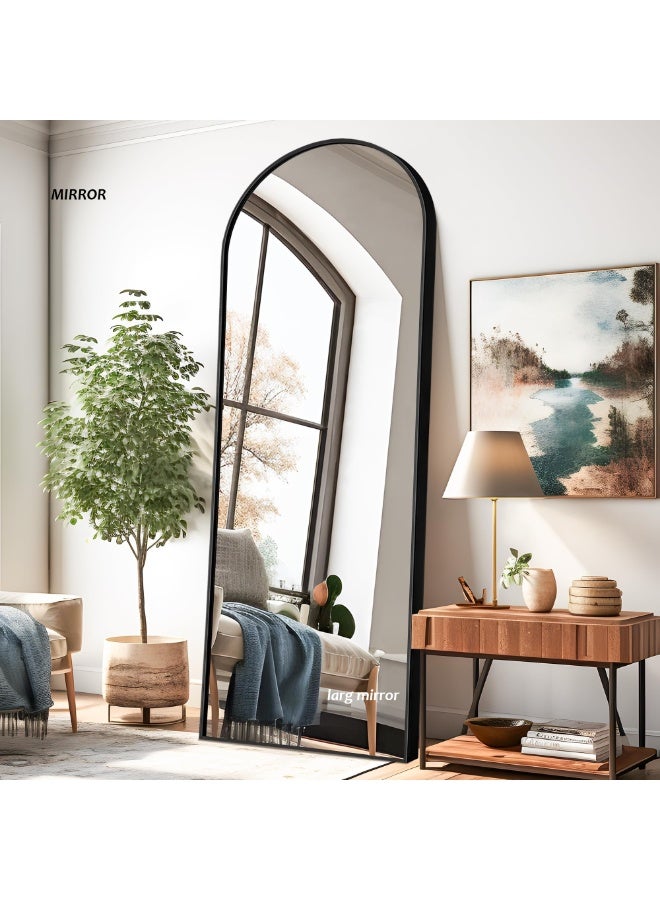 Vphom Arched Full Length Mirror with Stand, 160x60cm Arch Floor Mirror, Full Body Wall Mirror Hanging, Leaning or Freestanding, HD Explosion-Proof Glass, Aluminum Frame Decorative Mirror for Bedroom, Living Room & Dressing Area – Black - Image 2